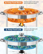 Garvee Chafing Dishes for Buffet Set of 4, 5 QT Round Buffet Servers and Food Warmer Set with Glass Lid, Holder & Drip Tray, Stainless Steel Chafers for Catering Parties Wedding Banquet, Silver