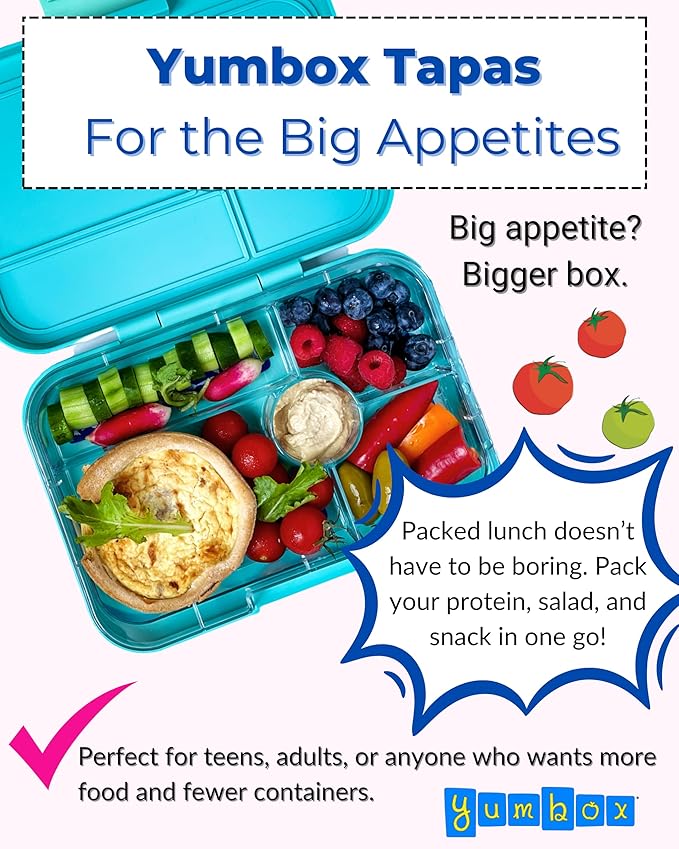Yumbox Tapas Leakproof Bento Lunch Box: 4.2 Cups Larger 5-Compartment Design in Antibes Blue with Jungle tray - For Adults and Bigger Kids.