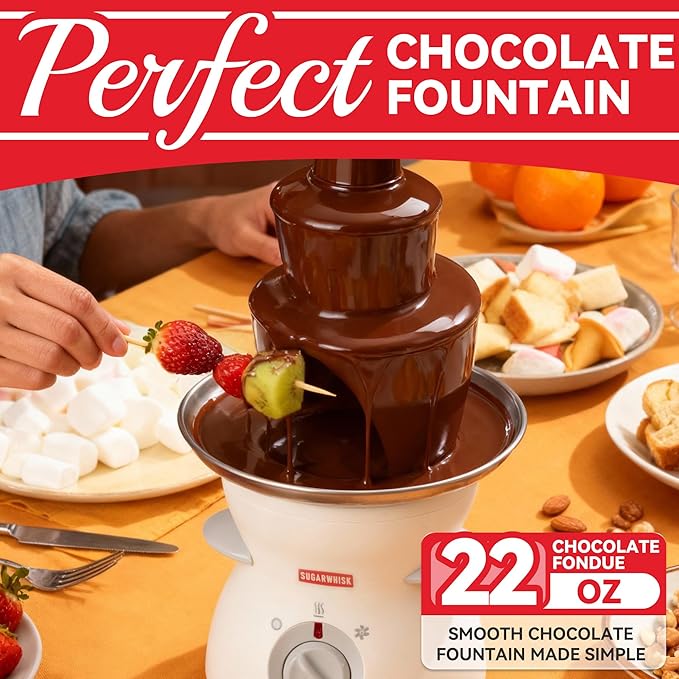3 Tier Mini Chocolate Fountain Machine, Easy to Use & Clean, Great for Parties, Events & Weddings, 22 Oz Capacity, White