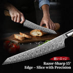 TIVOLI Bread Knife – Damascus VG-10 Serrated Knife with Razor Sharp Edge for Homemade Bread, Sourdough & Cake – Ergonomic Olive Wood Handle, Gift Box for Baking & Wedding Gifts