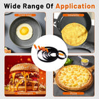 6 Pack Different Sized Egg Ring Set, Stainless Steel Round Egg Shaper with Silicone Handle & 1 Brush, Nonstick Egg Circles for Baking Pancake Griddle Muffin Omelette Cooking Frying (Black, Orange)