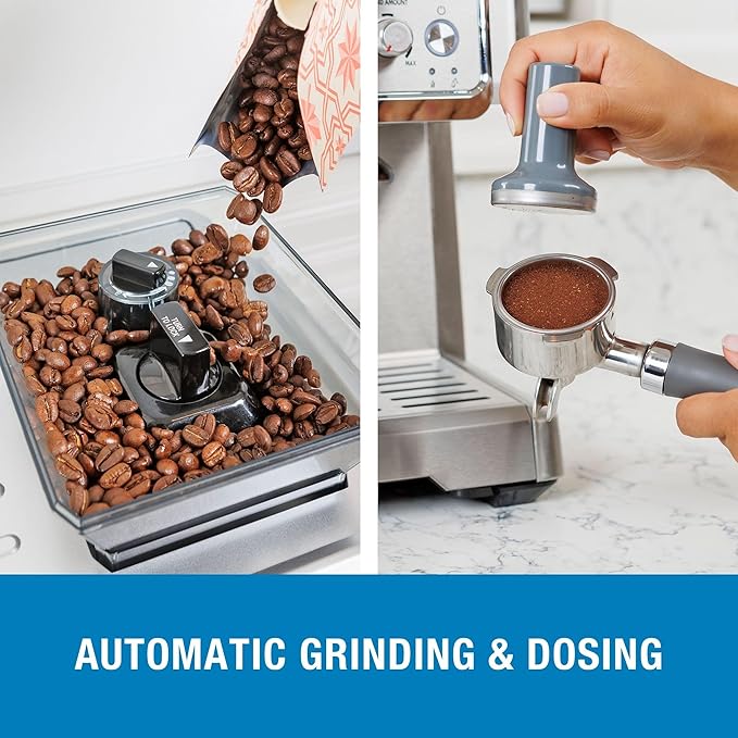 Kenmore Espresso Machine - Automatic Coffee Maker With Manual Tamper, Auto Cleaning, Milk Steamer & Frother, Bean Grinder, Make Professional Barista Style Cappuccino, Café Latte, Stainless Steel