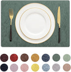 Romanstile Vinyl Placemats Set of 8-12 X 18 Inch - Heat Resistant Non-Slip Embossed Floral Place Mats 100% Waterproof Oilproof Wipeable Faux Leather Table Mats for Kitchen/Dining/Party, Green