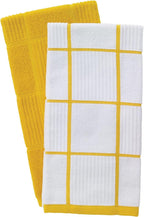 T-FAL Solid & Checked Parquet Kitchen Towels: Highly Absorbent, Super Soft Long Lasting - 100% Cotton, 16"x26" Dish Towels for Cleaning & Drying Dishes, Pans, Glassware, or Countertops, 2-Pack, Lemon