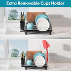 BOOSINY Dish Drying Rack for Kitchen Counter, Stainless Steel Dish Drainers with Drainboard Set, Space Saving, Compact Metal Plates Strainers Rack with Cup Holder, Utensil Holder