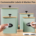 Kitchen Canisters for Countertop Set of 4 with Customizable Chalkboard Labels & Marker Pen - Big Iron Kitchen Canisters with Airtight Lids - Sage Green Canister Set - Flour and Sugar Containers