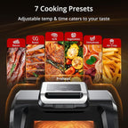 Zstar Indoor Grill Air Fryer Combo with See-Through Window, 7-in-1 Smokeless Electric Air Grill up to 450°F, 1750W Contact Grill with Non-Stick Removable Plates, Even Heat, Silicon Tongs as Gift, 4Qt