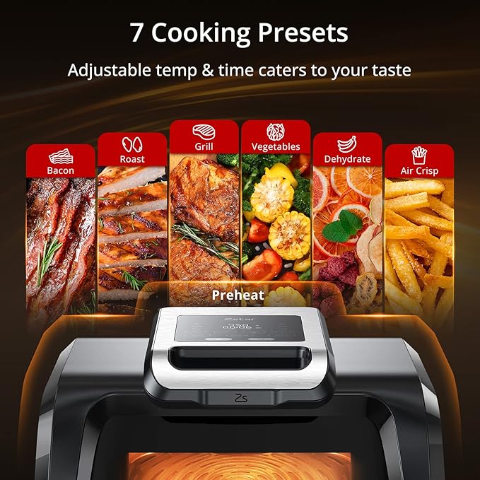 Zstar Indoor Grill Air Fryer Combo with See-Through Window, 7-in-1 Smokeless Electric Air Grill up to 450°F, 1750W Contact Grill with Non-Stick Removable Plates, Even Heat, Silicon Tongs as Gift, 4Qt