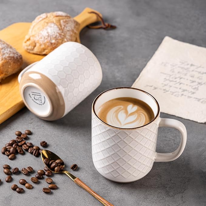 GBHOME Large Coffee Mugs Set of 4, 16oz Handmade Stoneware Coffee Mugs Set with Large Handle for Cappuccino/Latte/Tea/Hot Cocoa, Dishwasher & Microwave Safe, Off White