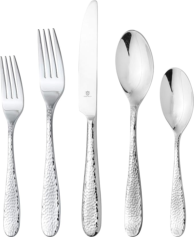 Hammered Silverware Set | Premium 18/10 Stainless Steel Flatware Service for 8 | Heavy-Duty & Dishwasher Safe | Built to Last (40-Piece, Fidenza Hammered)