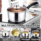 LIANYU 1QT & 2QT & 3QT Saucepan Set with Lids, 18/10 Stainless Steel Sauce Pan Cookware Sets, Kitchen Cooking Small Pots with Long Heatproof Handle, Easy Clean & Dishwasher Safe