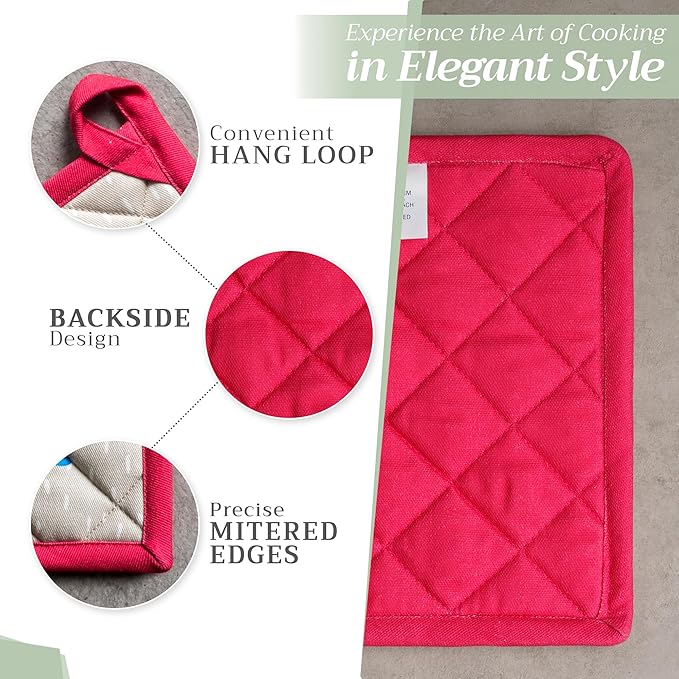 Maison d' Hermine Pot Holders Set 100% Cotton Heat Resistant Potholders 8" x 8" Hot Pads with Loop BBQ, Cooking, Grilling, Kitchen, Handling Hot Pans Spring/Summer (Pack of 2, Jardin D'Ete - Fog)