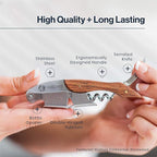 Hicoup Wine Opener - Professional Corkscrews for Wine Bottles w/Foil Cutter and Cap Remover - Manual Wine Key for Servers, Waiters, Bartenders and Home Use - Stainless Steel w/Moonstone Resin Inlay