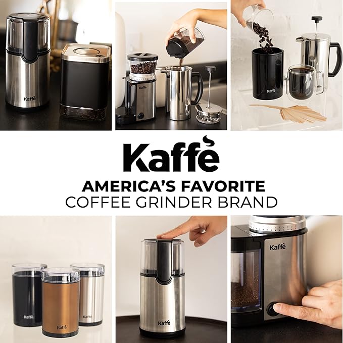 Kaffe Coffee Grinder Electric. Best Coffee Grinders for Home Use. (14 Cup) Easy On/Off w/Cleaning Brush Included. Stainless Steel