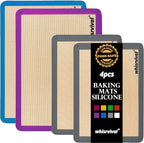 4 Pack Silicone Baking Mat, Non-Stick Silicone Baking Sheet, Food Safe Silicone Mats for Baking, 480℉ Heat Resistant, 2 Half & 2 Quarter (Purple, Blue, Grey)