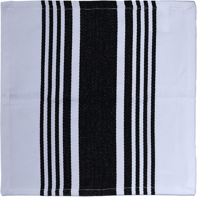 Urban Villa Dish Cloths 100% Cotton Pack of 8, Highly Absorbent Quick Drying Super Soft Premium Dish Towels for Kitchen with Hanging Loop Hand & Tea Towels - 12x12 Inch, (Black & White, Striped)