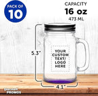 DISCOUNT PROMOS Custom Libbey Handle Mason Jars w/Lids 16 oz. Set of 10, Personalized Bulk Pack - Traditional style, High standard - Purple