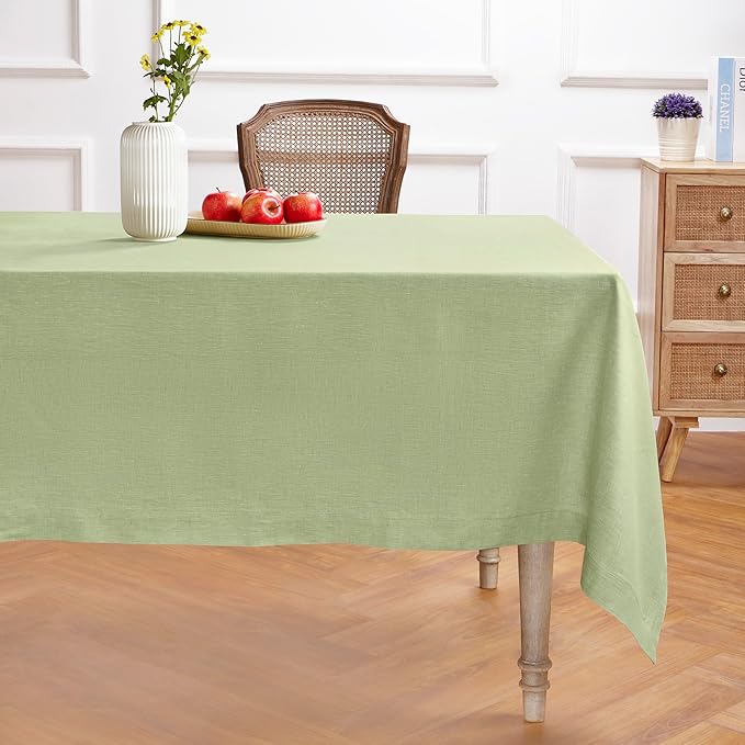 Solino Home Linen Tablecloth 60 x 120 Inch - 100% Pure Linen Chambray Olive Table Cloth for Rectangle Tables - Athena, Machine Washable Tablecloth for Summer, Fall, Autumn