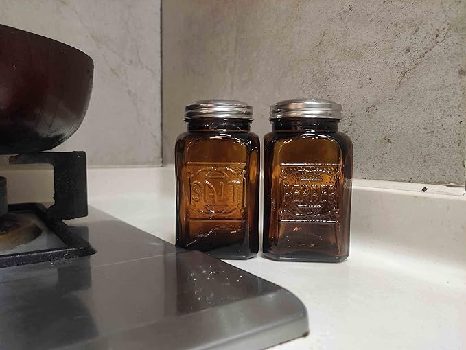 Depression Style Glass Salt and Pepper Shakers (Amber)