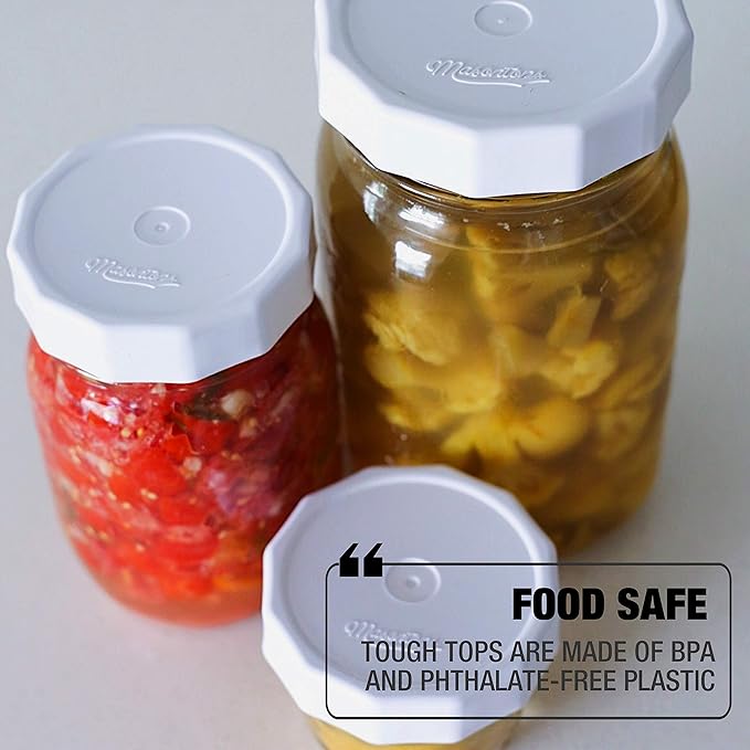 Masontops Tough Tops - Regular Mouth Mason Jar Lid - White - BPA-Free Plastic Screw Caps - Durable Reusable Jar Covers