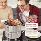 SUNHOUSE 2-Tier Stainless Steel Steamer Pot with Lid - Larger 5.5 QT Steamer & 3.8 QT Stockpot Base - Induction Ready, Compatible with All Cooktops - Multipurpose for Vegetables & Dumplings