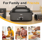 Sunvivi Electric Roaster Oven with Viewing Lid, 26-Quart Turkey Roaster, Defrost/Warm Function, Removable Pan & Rack, Stainless Steel, Grey