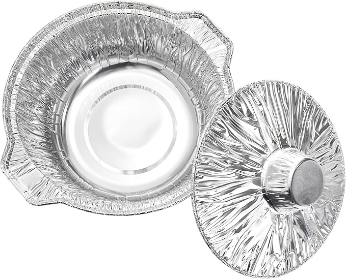 Frcctre 10 Pcs Disposable Aluminum Pot with LidS, Disposable 2 Liter Round Aluminum Foil Pan Food Container for Camping Vacation Trips Picnic Heating Cooking