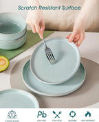 vancasso ANYA 24 Pieces Plates and Bowls Set, Mint Green Dinnerware Sets, Reactive Glaze Dishes Set for 8, Ceramic Dishware Sets Kitchen Dinner Set, Microwave & Dishwasher Safe
