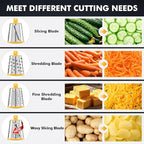 Geedel Rotary Cheese Grater - Upgraded Vegetable Shredder with 4 Interchangeable Blades, Easy to Clean Cheese Shredder with Handle, Kitchen Grater Nuts Grinder for Cutting Cheese, Vegetable, Nuts
