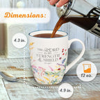Christian Art Gifts Inspirational Ceramic Coffee & Tea Scripture Mug for Women: Lord is My Strength Encouraging Bible Verse Psalm, Cute Microwave & Dishwasher Safe Cup, White Multicolor Floral, 12 oz.