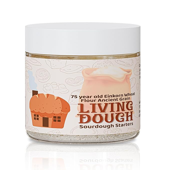 Living Dough - 75 Year Old Einkorn Wheat Flour Ancient Grain Sourdough Starter Culture - Active & Live Organic Sourdough Starter for Baking - For Artisanal Bread, Pizza Dough, Waffles & More