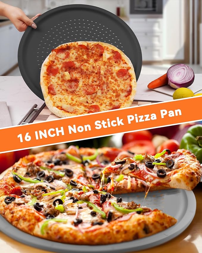 LYNG Pizza Pan 16 Inch, 2 Pack Silicone Nonstick Pizza Tray For Oven, Pizza Pan With Holes Dishwasher Safe, Suitable For Home Kitchen Dark Baking