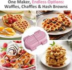 Sunvivi Double Belgian Waffle Maker with Dual Removable Nonstick Plates, Stainless Steel Round Waffle Iron, Fast Preheat, Flip-Style Easy One-Button Operation, PFOA-Free, Pink