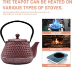 20.3oz Small Cast Iron Teapot, SECHUDO Tea Kettle for Stovetop Safe Coated with Enameled Interior, Pink Tea Pot with Stainless Steel Infuser for Loose Tea (Honeycomb Pattern)