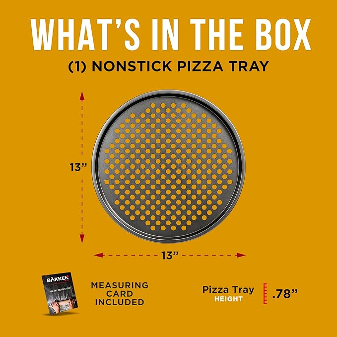 Non-Stick Pizza Pan with Holes - 13-Inch Perforated Pizza Crisper Carbon Steel Pizza Pan - 1 Round Pizza Trays PFOA PFOS and PTFE Free