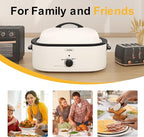 Sunvivi Roaster Oven, Electric Roaster Oven with Self-Basting Lid, 24lb 20-Quart Turkey Roaster with Unique Defrost/Warm Function, Large Roaster with Removable Pan & Rack, Stainless Steel, White