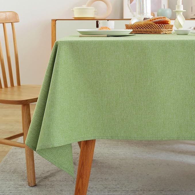 Laolitou Table Cloth Rectangle Linen Waterproof Textured Sage Green Tablecloth, Washable Wrinkle Free Spill Proof Fabric Tablecloths for Dining Table Farmhouse Kitchen Holiday, 52x70 Inch