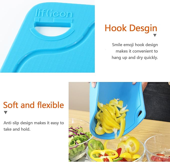 Thick Silicone Cutting Boards for Kitchen Silicone Chopping Boards/Mats Set of 2 Extra Large14.6''x10.43'', Mini 9.1”x7.1” Non-slip Deep Drip Juice Groove, Dishwasher Safe-Blue