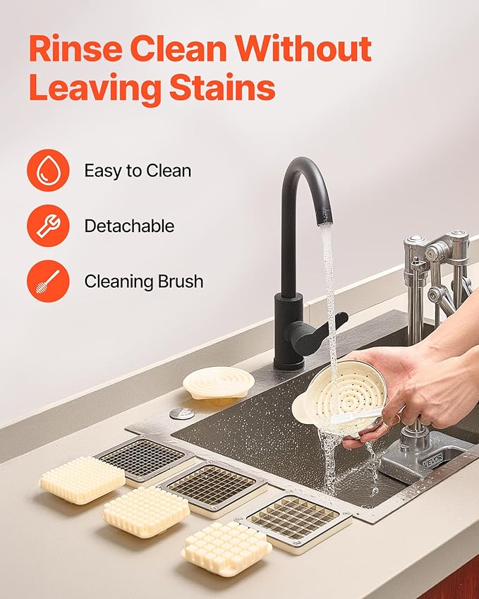 VEVOR Commercial French Fry Cutter, Stainless Steel Vegetable Fruit Chopper with 3 Replacement Blades 1/2-Inch 3/8-Inch 1/4-Inch, and a Juicing Blade, Manual Potato Slicer Dicer for Restaurants & Home