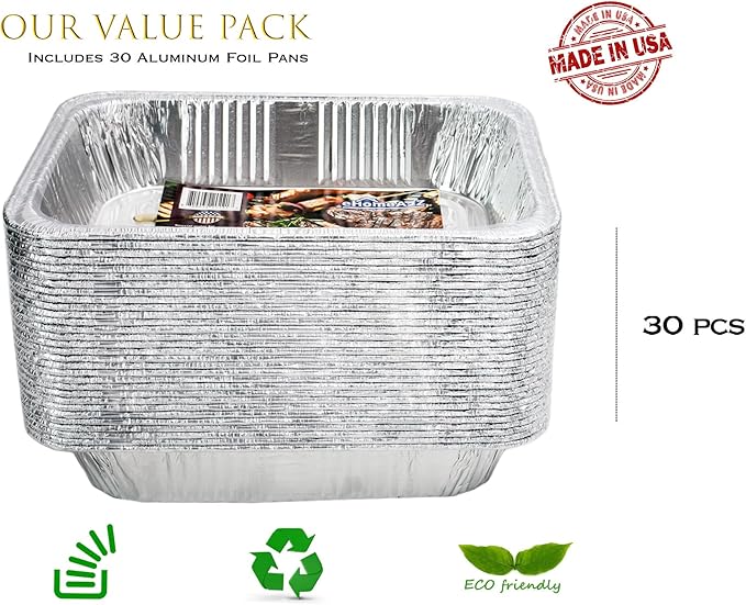 EHOMEA2Z Aluminum Pans (30 Pack) – MADE IN USA, Disposable Foil Trays for BBQ, Grilling, Roasting, Catering, and Restaurants,Crawfish Trays, 9x13