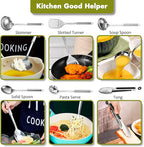 Stainless Steel Kitchen Utensils Set - 12pcs Cooking Utensils Set with Holder, Heat Resistant Kitchen Tool Set for Cooking with Turners, Potato Masher, Spatula, Spoons, Tongs, Whisk