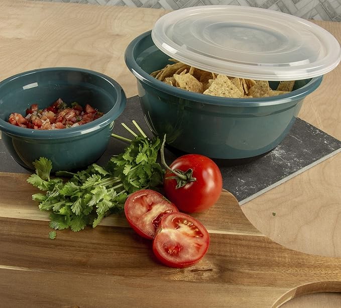 Crisp 6-Piece Non-Slip Bowl Set - Plastic, Durable Kitchenware, Dishwasher Safe - Made in the USA - Prussian Blue