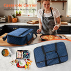 Lunch Bag - Large Insulated Casserole Carrier, Reusable Lunch Box for Men/Women, Insulated Lunch Bag Leakproof Lunchbox for Men Adults Work Picnic Hiking Beach(Navy Blue) 17.12" x 11.42"