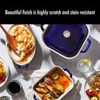 STAUB Ceramic 4-pc Baking Pans Set, Casserole Dish with Lid, Brownie Pan, Dark Blue