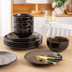 LERATIO Ceramic Dinnerware Sets for 4,Stoneware Coupe Plates and Bowls Sets,Highly Chip and Crack Resistant | Dishwasher & Microwave & Oven Safe Dishes set,Reactive Glaze Dinnerware- Service for 4