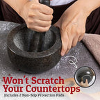 Priority Chef Heavy Duty Mortar and Pestle Set, 1.5 Cup, 100% Granite, Non Slip Base, Make Fresh Guacamole, Salsa, Pesto, Stone Grinder Bowl, Herb Crusher, Spice Grinder, 5.5 Inch - Black