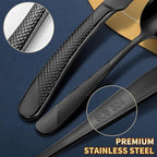 Lemeya 40-Piece Hammered Black Silverware Set for 8 with Serrated Forging Knives,18/10 Stainless Steel Modern Flatware Set,Unique Cutlery Set Spoons and Forks Set,Mirror Polished,Dishwasher Safe