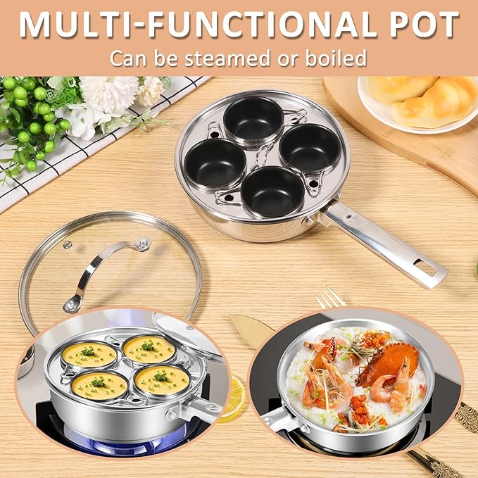 Modern Innovations Egg Poacher Pan for Poached Eggs, Nonstick Cups Poached Maker Pan, Stainless Steel Easy Cooker, Poaching Eggs Benedict Maker