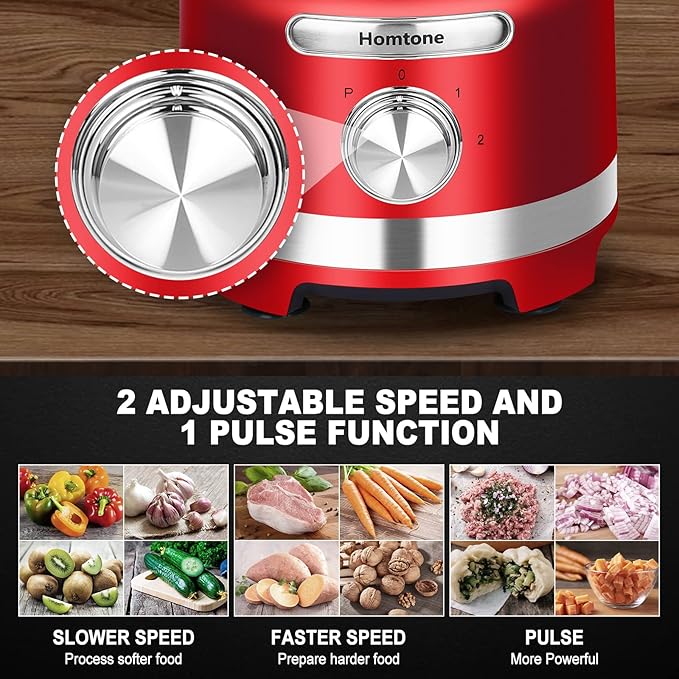 Homtone 16 Cups Food Processor, Extra Large Food Processors for Shredding, Slicing, Doughing and Chopping, 6 Blades 8 Functions for Home Use, 3 Speed, 600W, Red