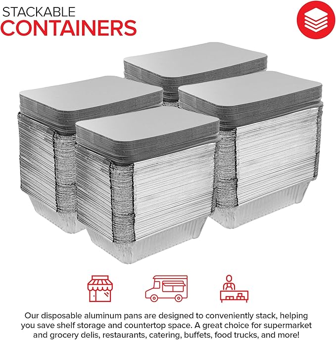 Stock Your Home 2 Lb Small Aluminum Pans with Lids (100 Pack) Foil Pan + Cardboard Lid, Disposable Cookware, Takeout Trays with Lids - To Go Disposable Food Containers for Restaurants & Catering